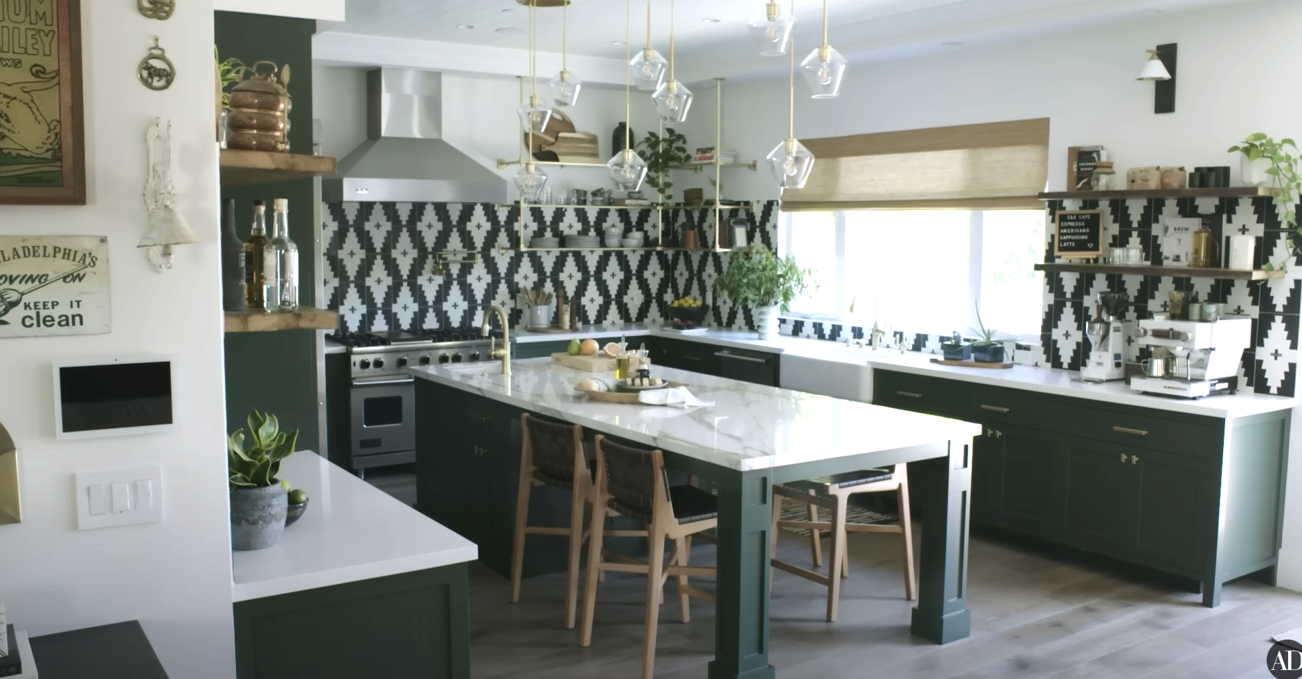 A boldly-patterned kitchen