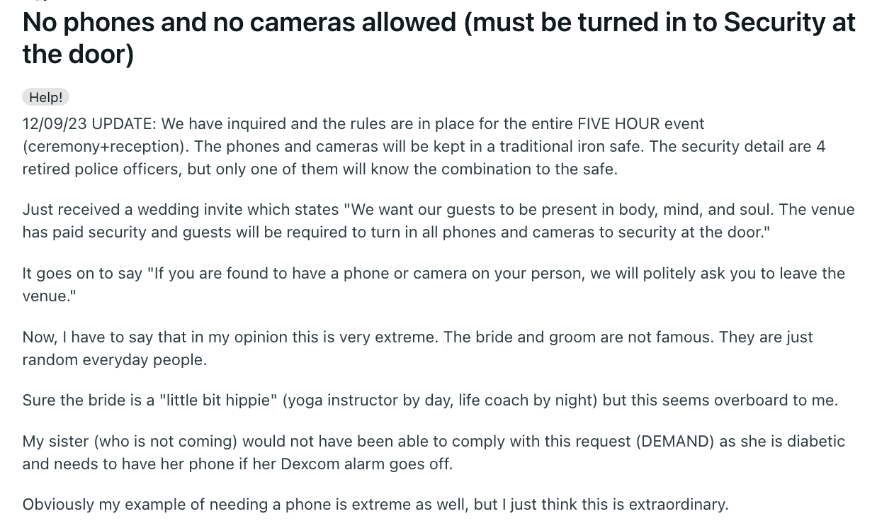phones and cameras must be turned in to security at the door