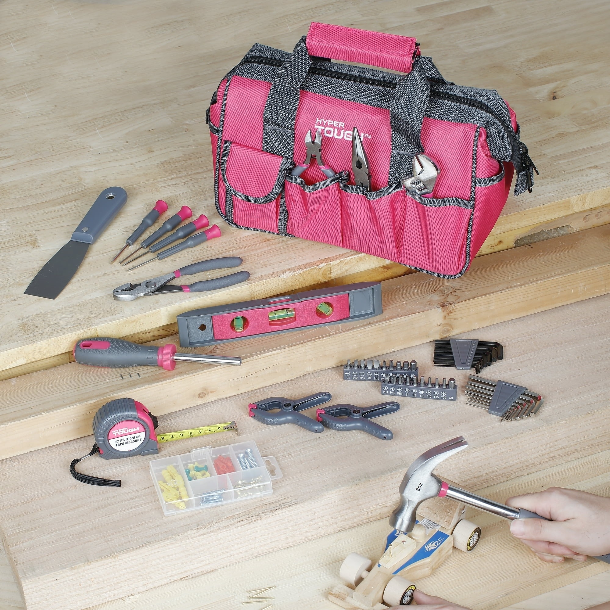 the 89-piece pink and gray tool kit