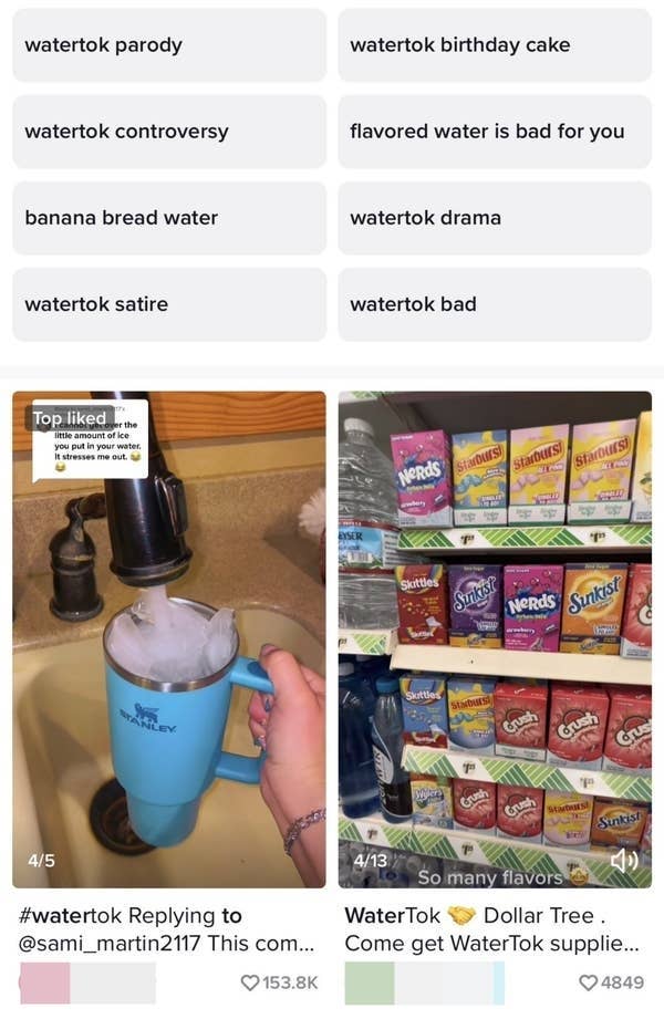 various watertok posts on a TikTok search grid