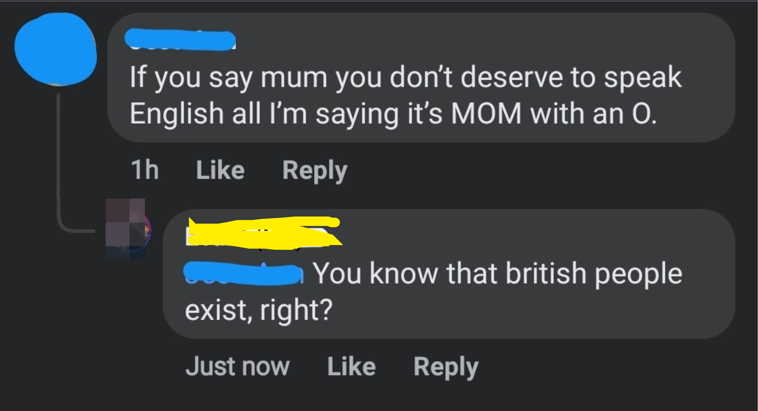 &quot;If you say mum you don&#x27;t deserve to speak English all I&#x27;m saying it&#x27;s MOM with an O&quot; and &quot;You know that British people exist, right?&quot;