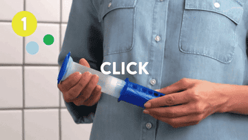 a gif of a person stamping the gel onto the side of a toilet and flushing it