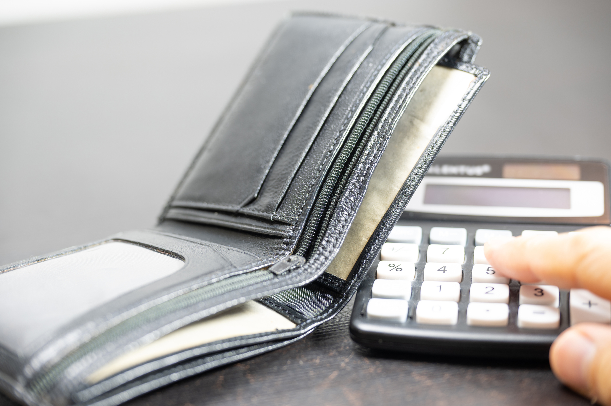 a wallet next to a calculator