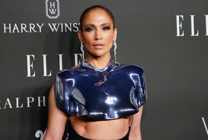 Close-up of JLo at a media event