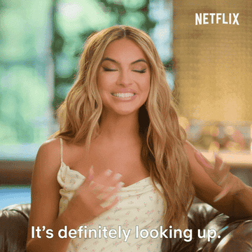 Chrishell from selling sunset saying &quot;it&#x27;s definitely looking up&quot;