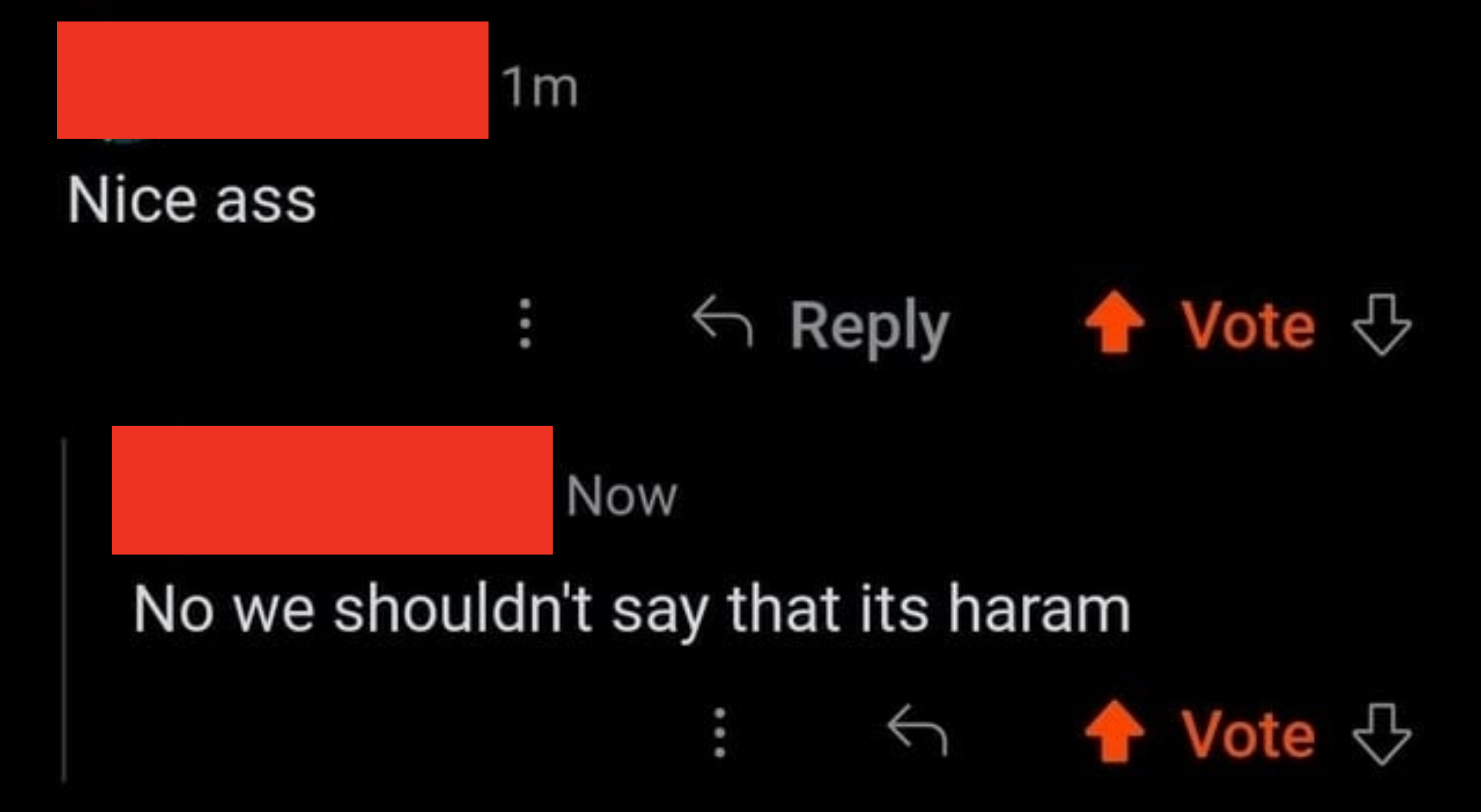 person says nice ass and the other responds, no we shouldnt say that its harm