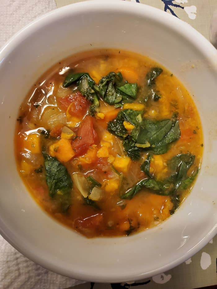 a bowl of sweet potato vegetarian stew