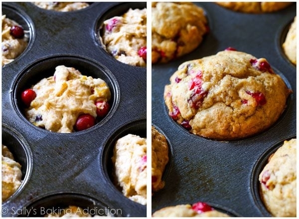 cranberry orange muffins before and after