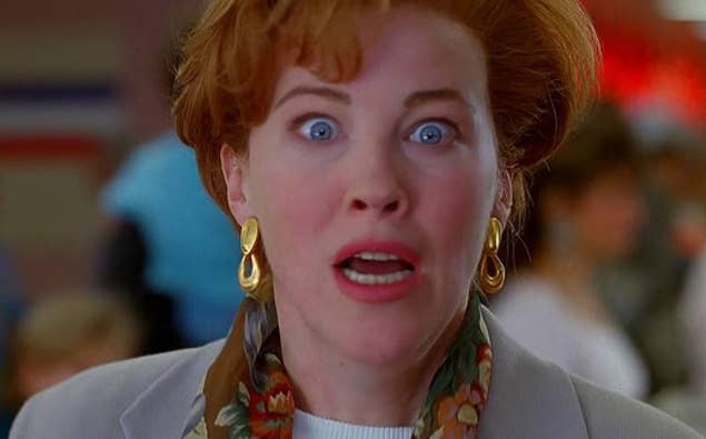 Close-up of Kate McCallister in Home Alone looking horrified
