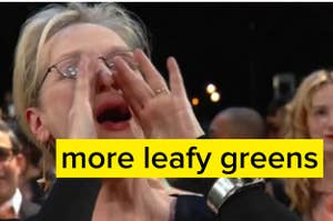 Meryl Streep cupping her hands to her mouth to yell, as seen at the SAG Awards