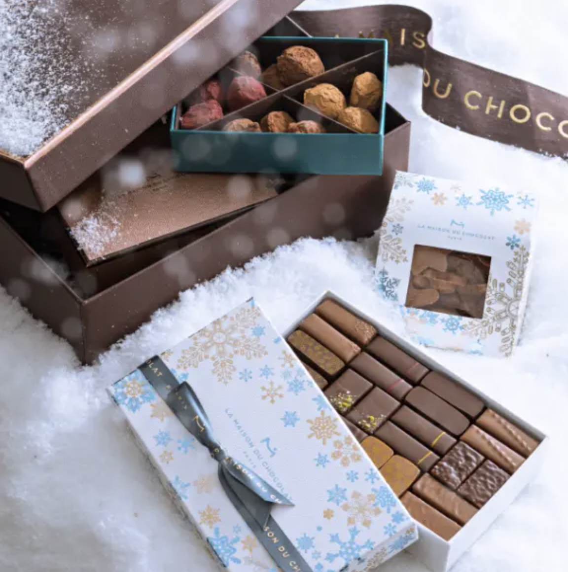 La Maison Du Chocolat boxes opened up to show treats.