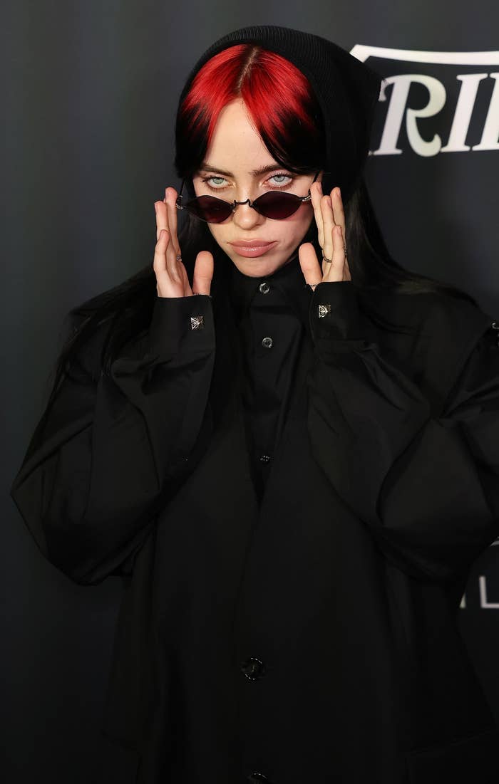 Closeup of Billie Eilish in sunglasses