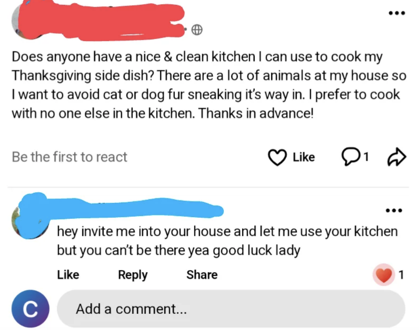 &quot;Hey invite me into your house and let me use your kitchen&quot;
