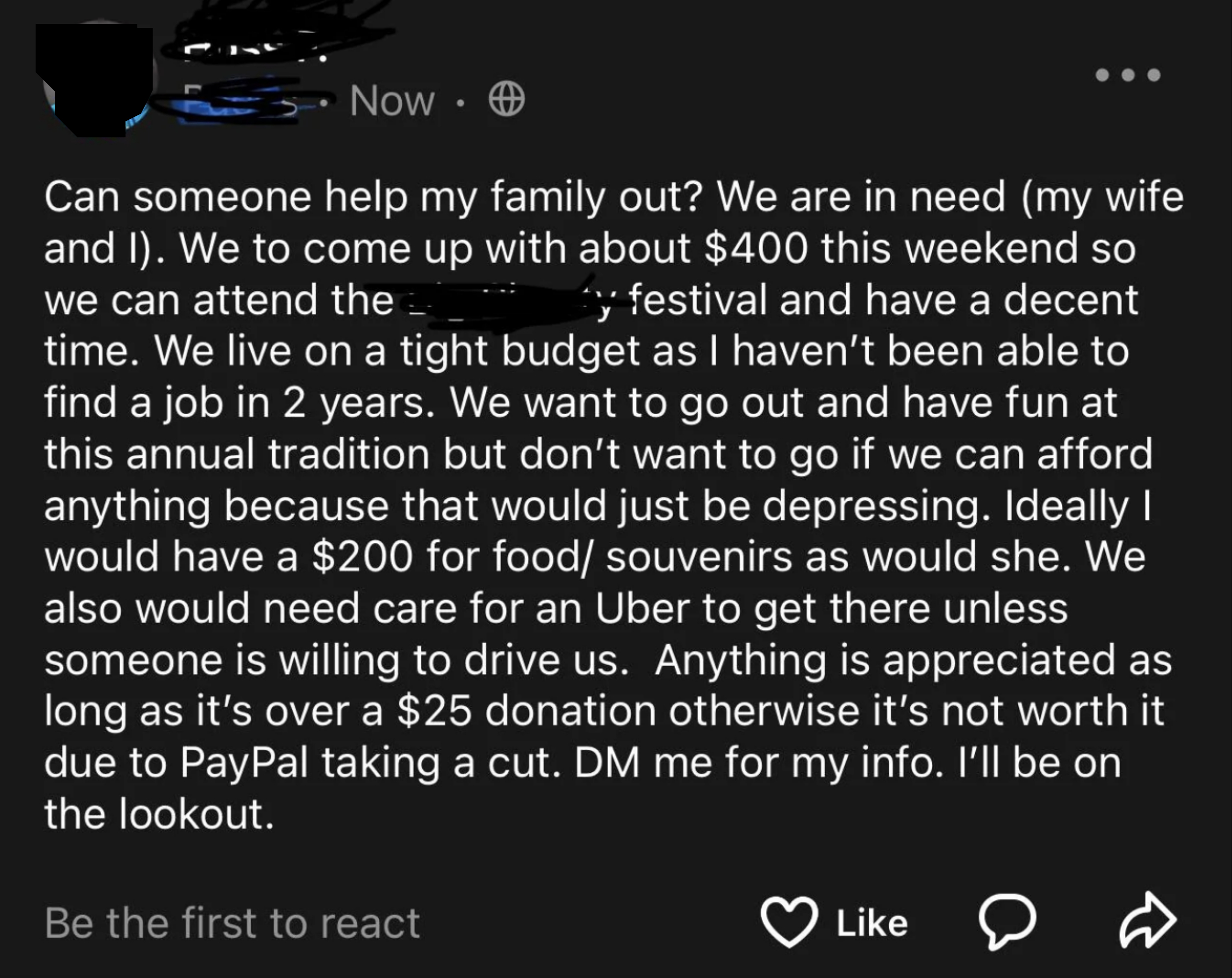 &quot;Can someone help my family out?&quot;
