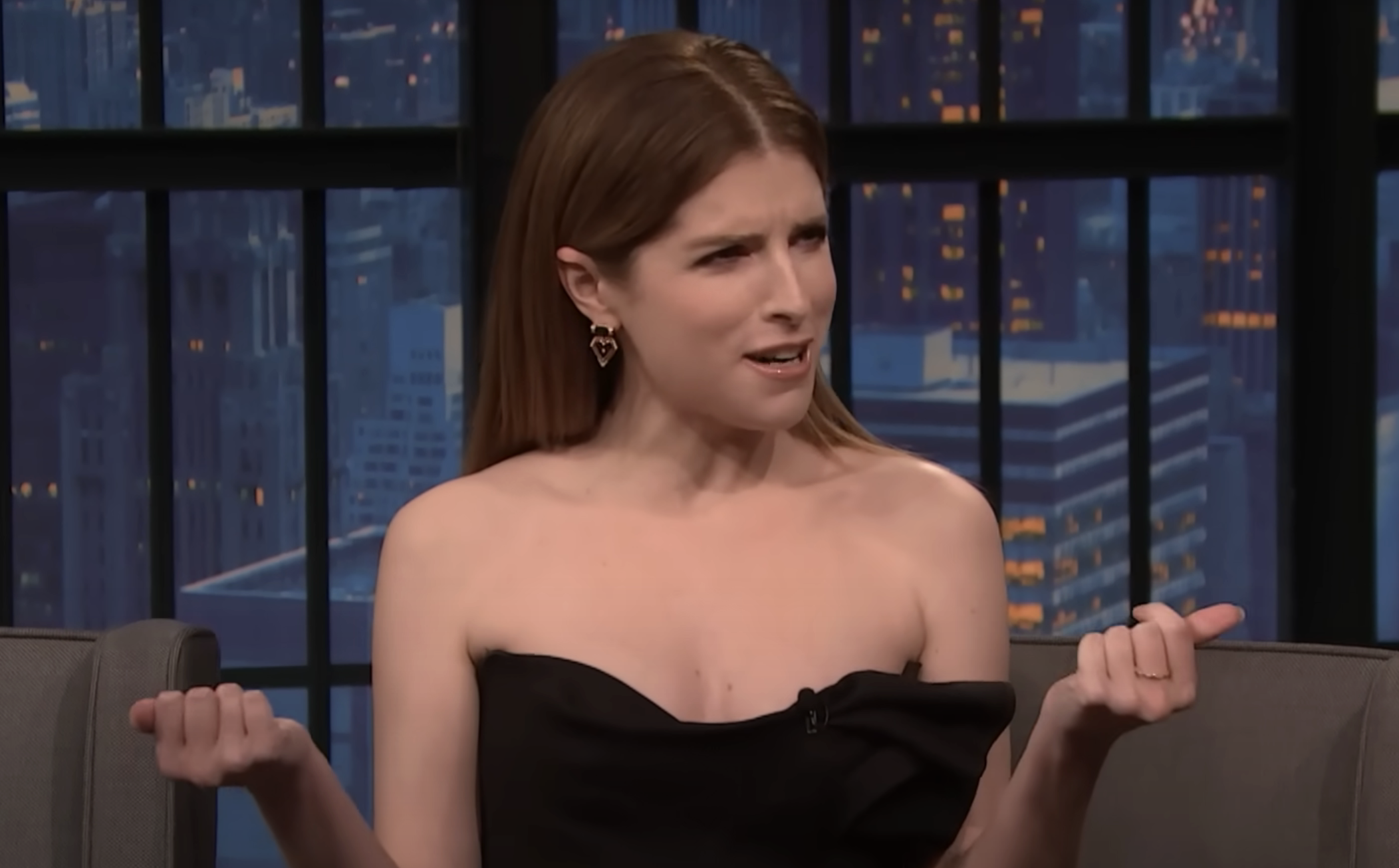 Anna Kendrick being interviewed on &quot;The Late Show&quot;