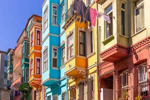 a row of colorful buildings in Türkiye