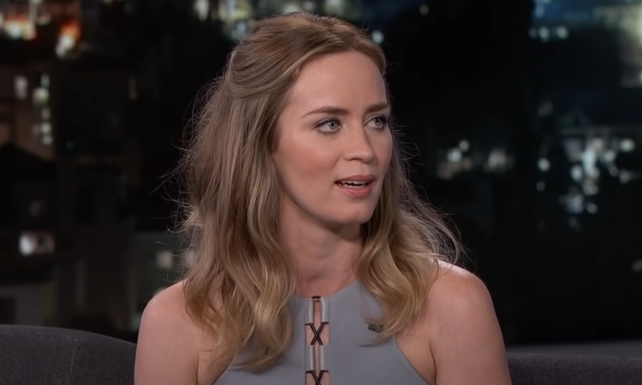 Emily Blunt being interviewed on &quot;Jimmy Kimmel Live&quot;