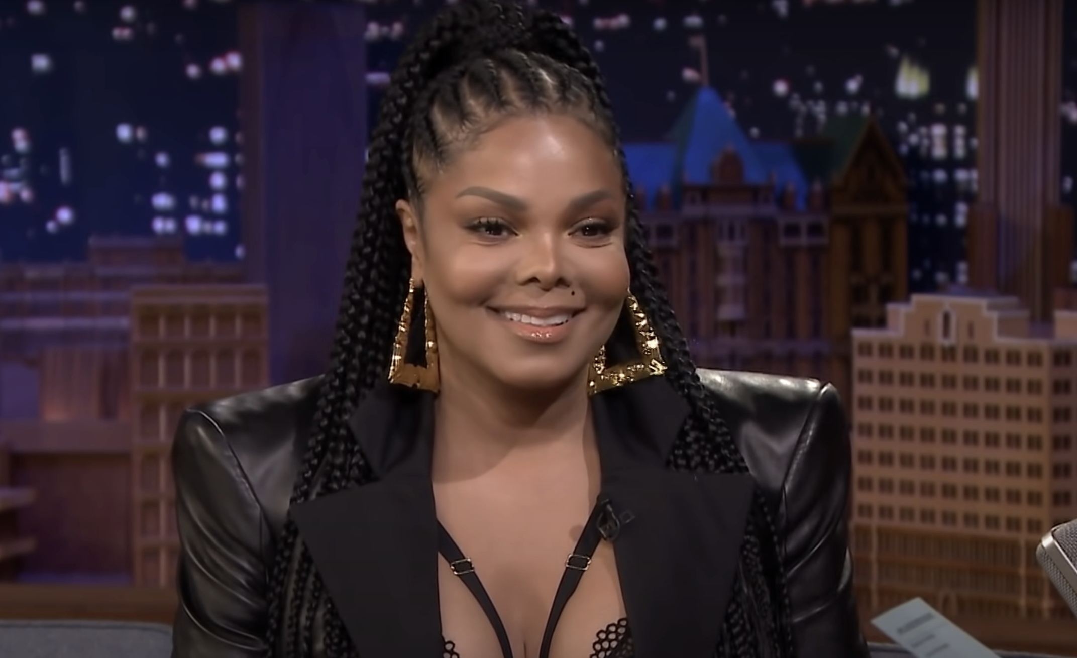 Janet Jackson being interviewed on &quot;The Tonight Show&quot;