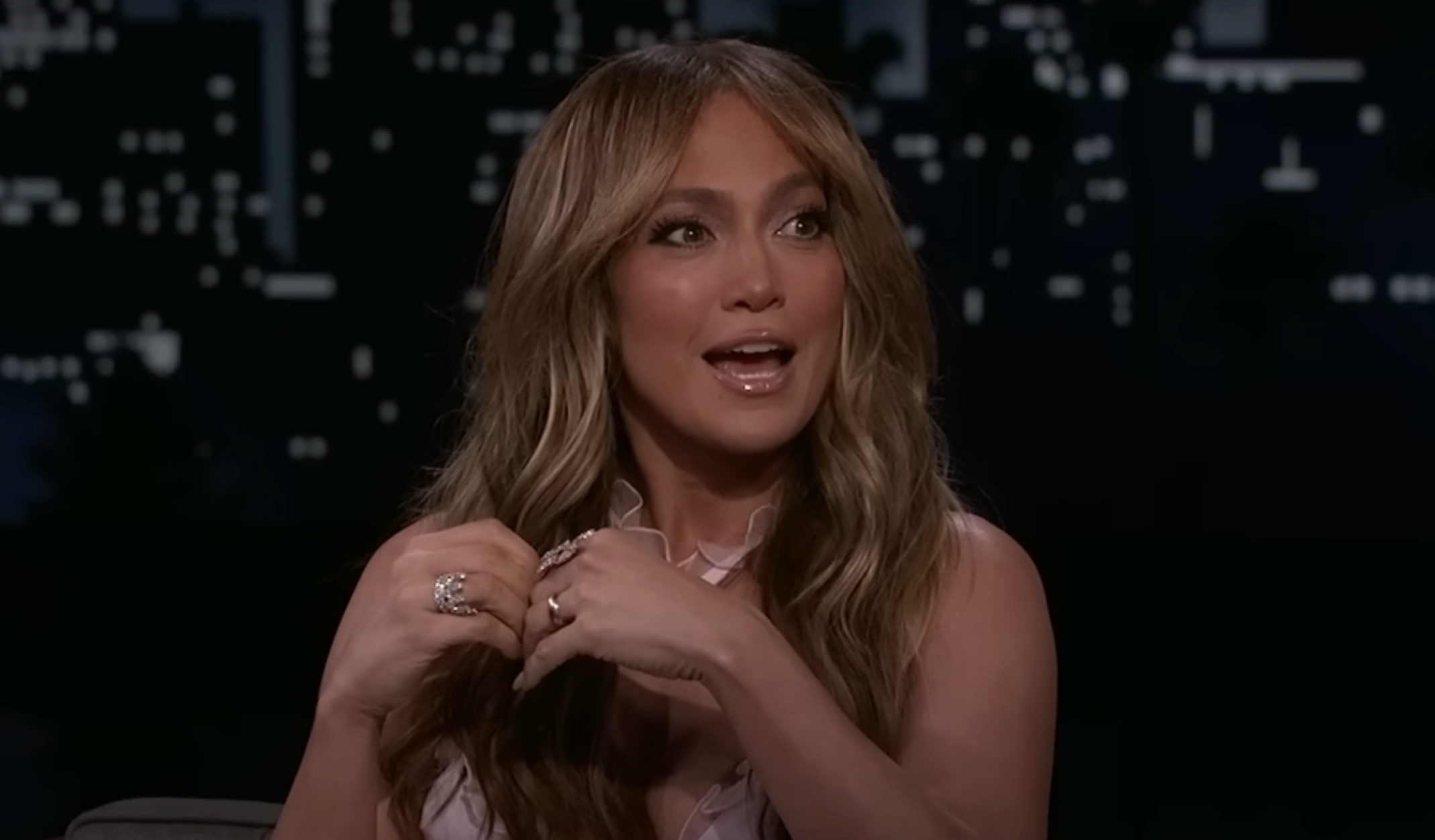 Jennifer Lopez being interviewed on &quot;Jimmy Kimmel Live&quot;