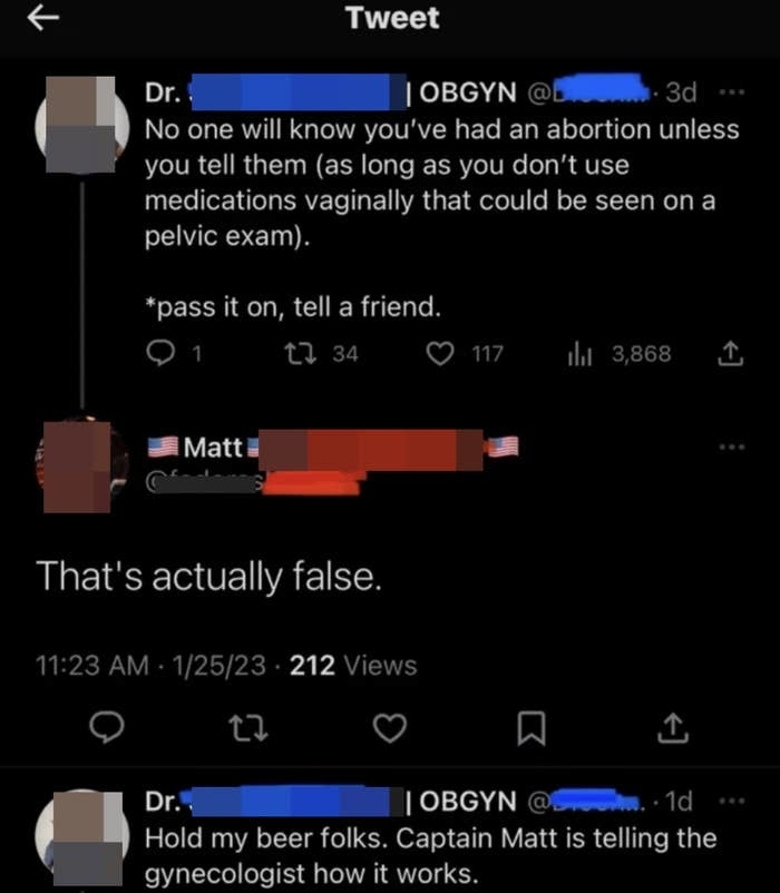 A random Twitter user trying to correct an actual gynecologist about abortions