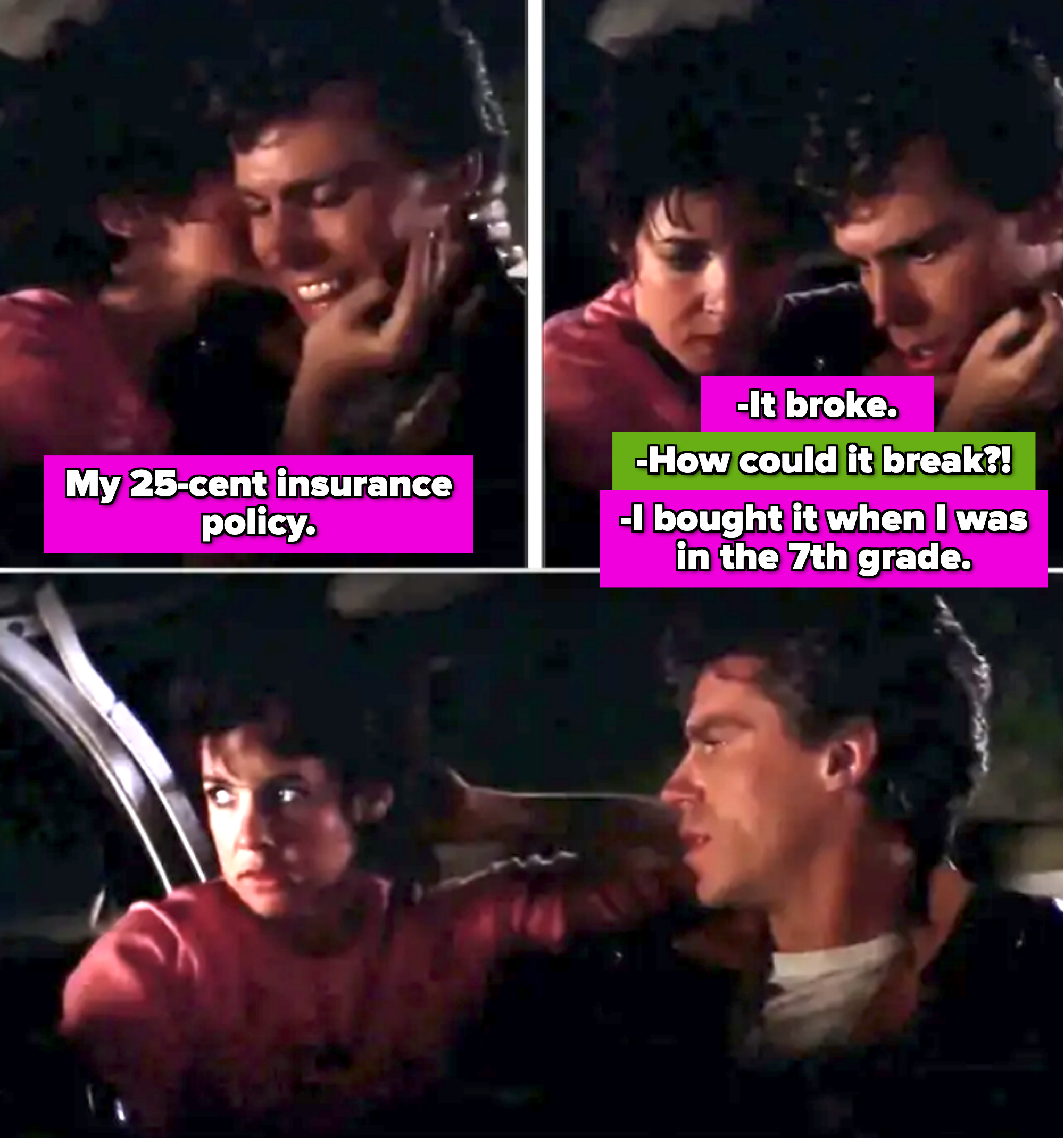 Stockard Channing and Jeff Conaway in &quot;Grease&quot; after realizing the condom broke