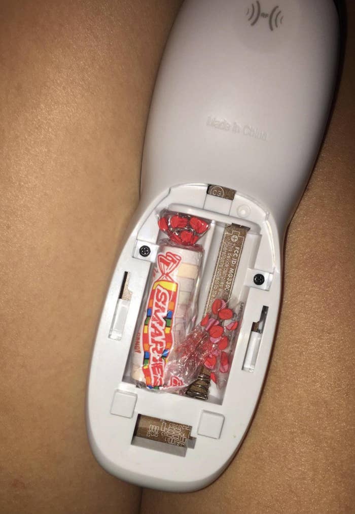 candy stuffed into a remote