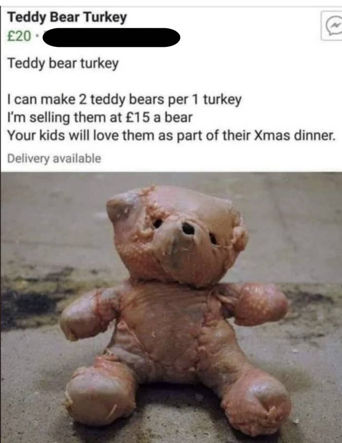 raw turkey shaped into a teddy bear
