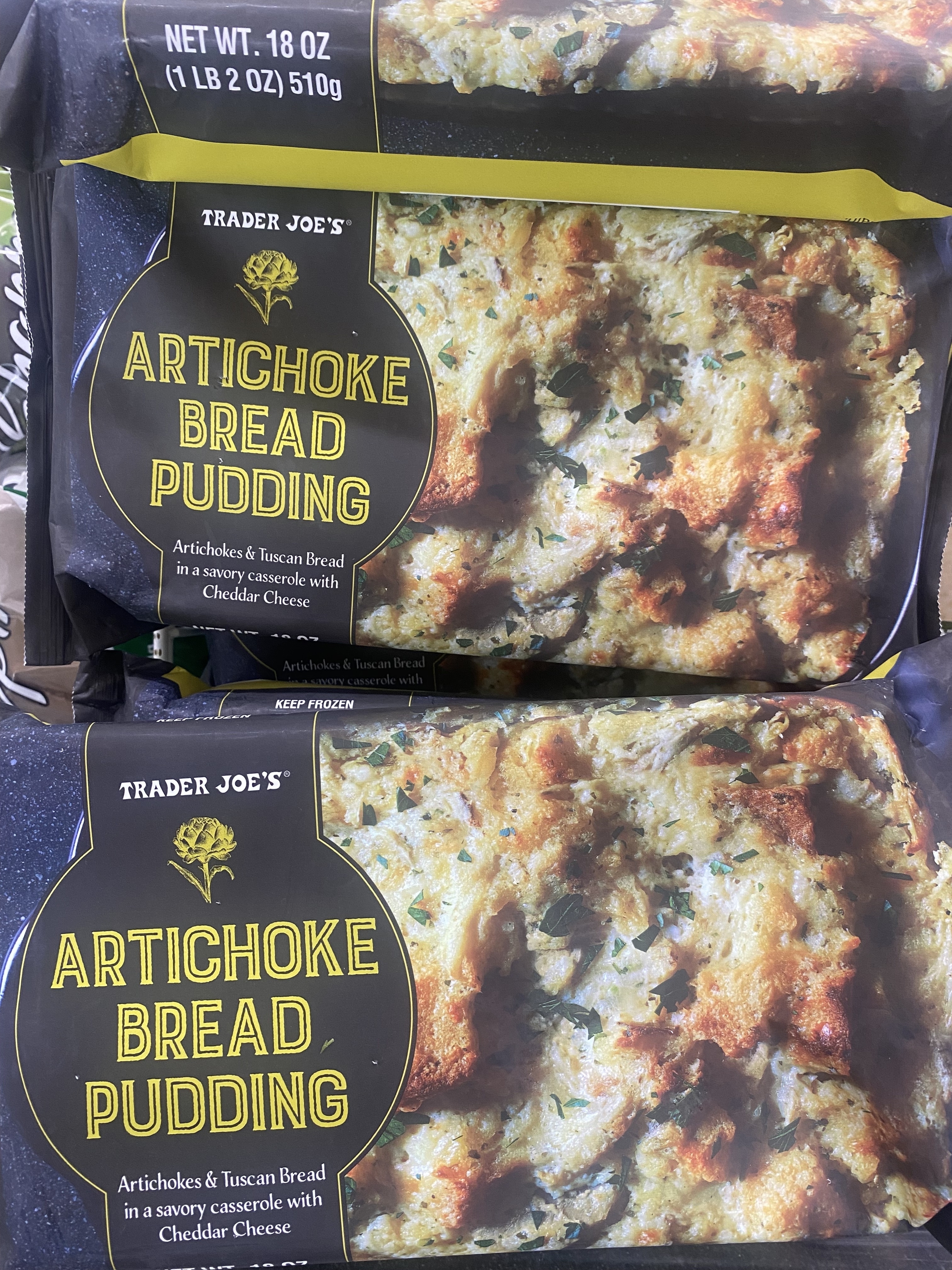 a package of artichoke bread pudding