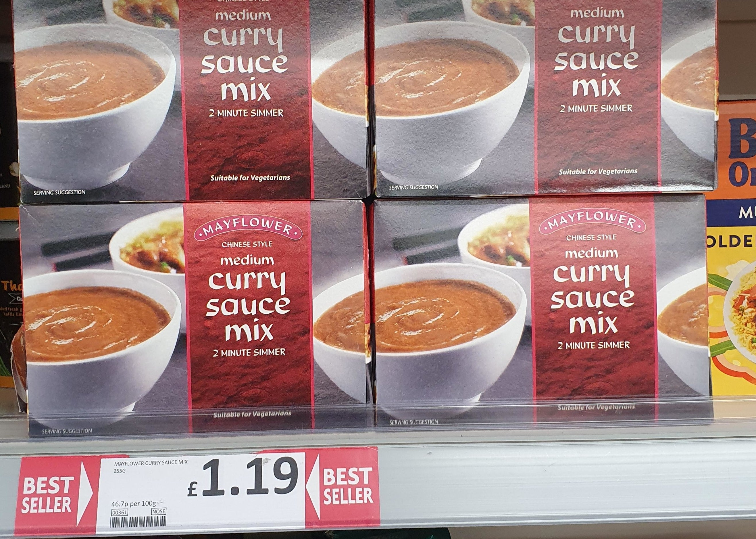 Curry sauces on a shelf