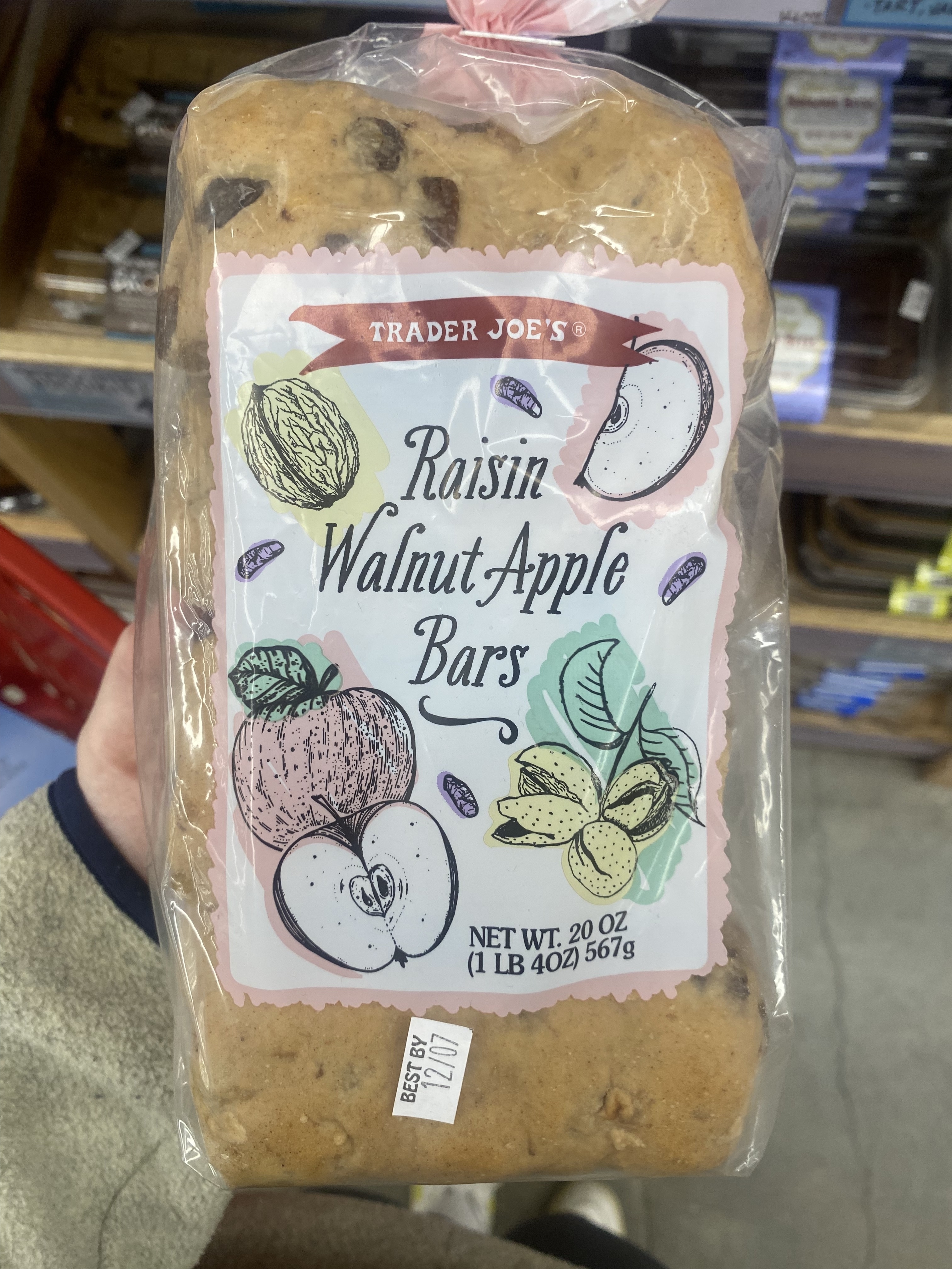 a bag of raisin walnut apple bars