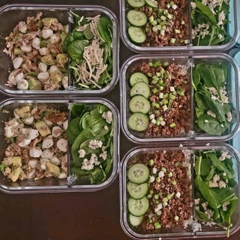 reviewer's two compartment containers with salads
