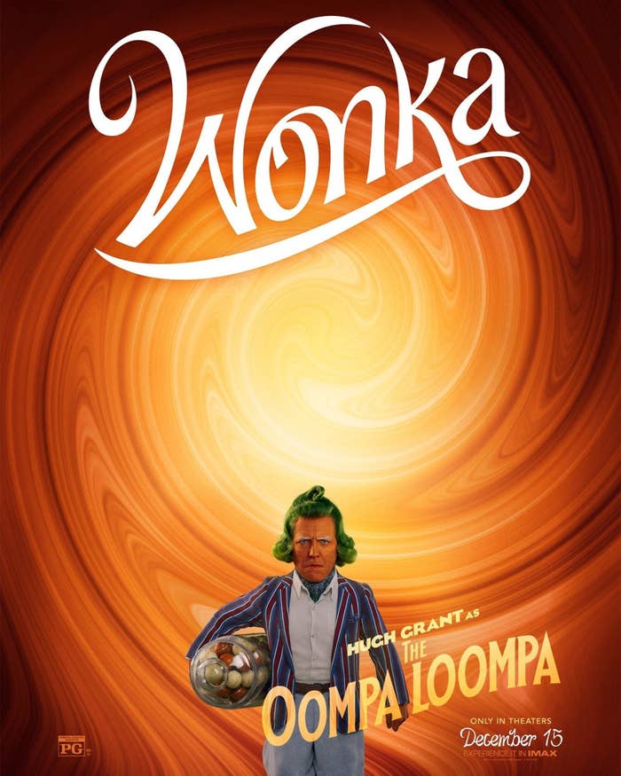 Hugh Grant as the Oompa Loompa on a poster