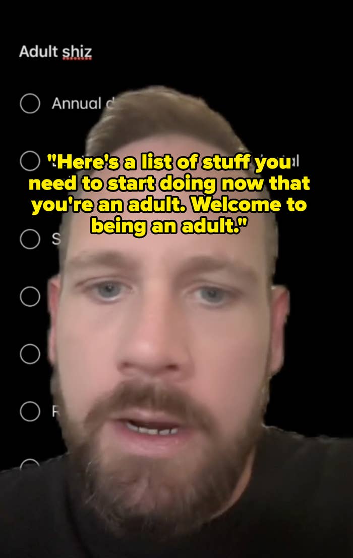 John saying, "Here's a list of stuff you need to start doing now that you're an adult. Welcome to being an adult"