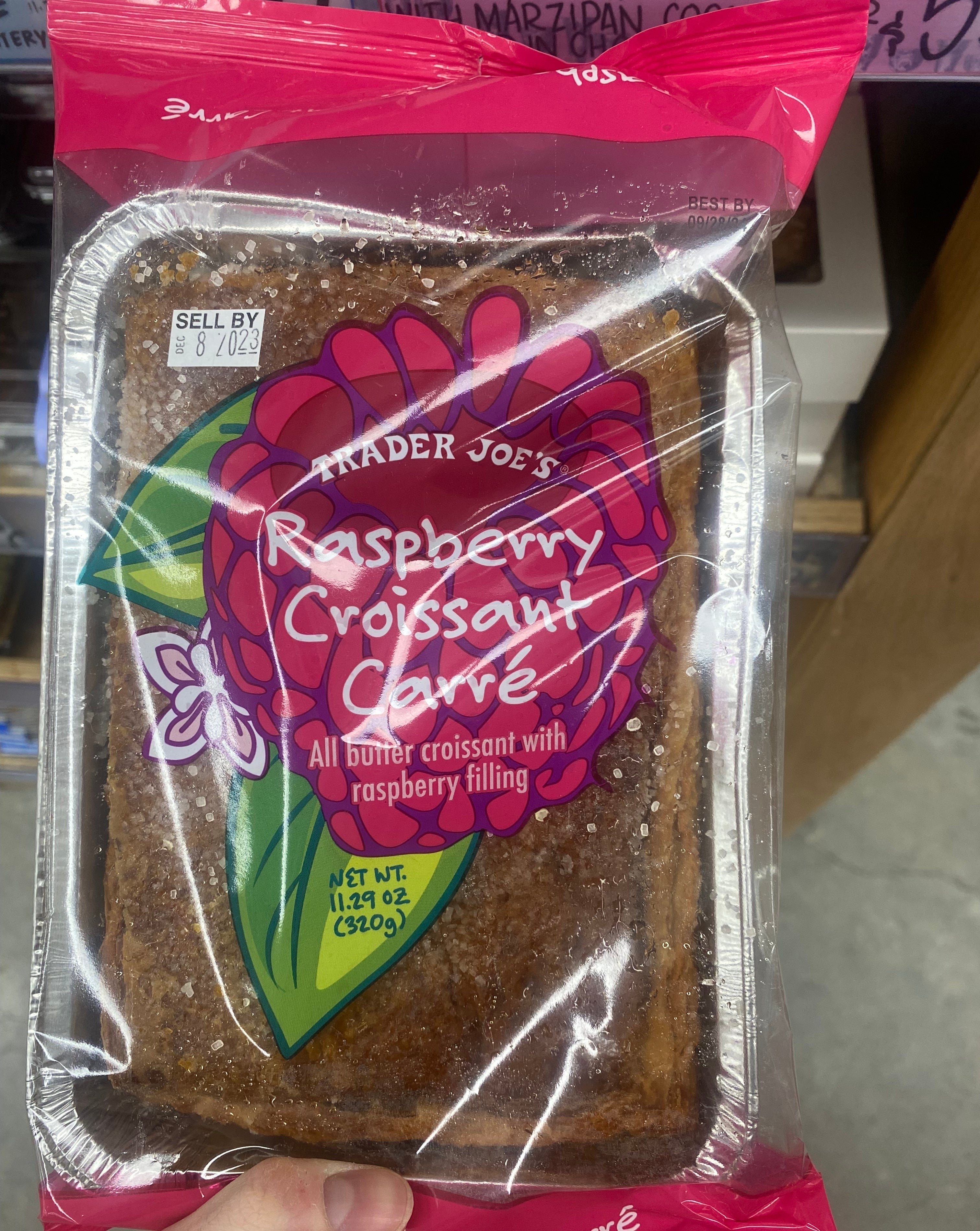 a package of the raspberry croissant carré in a foil tin