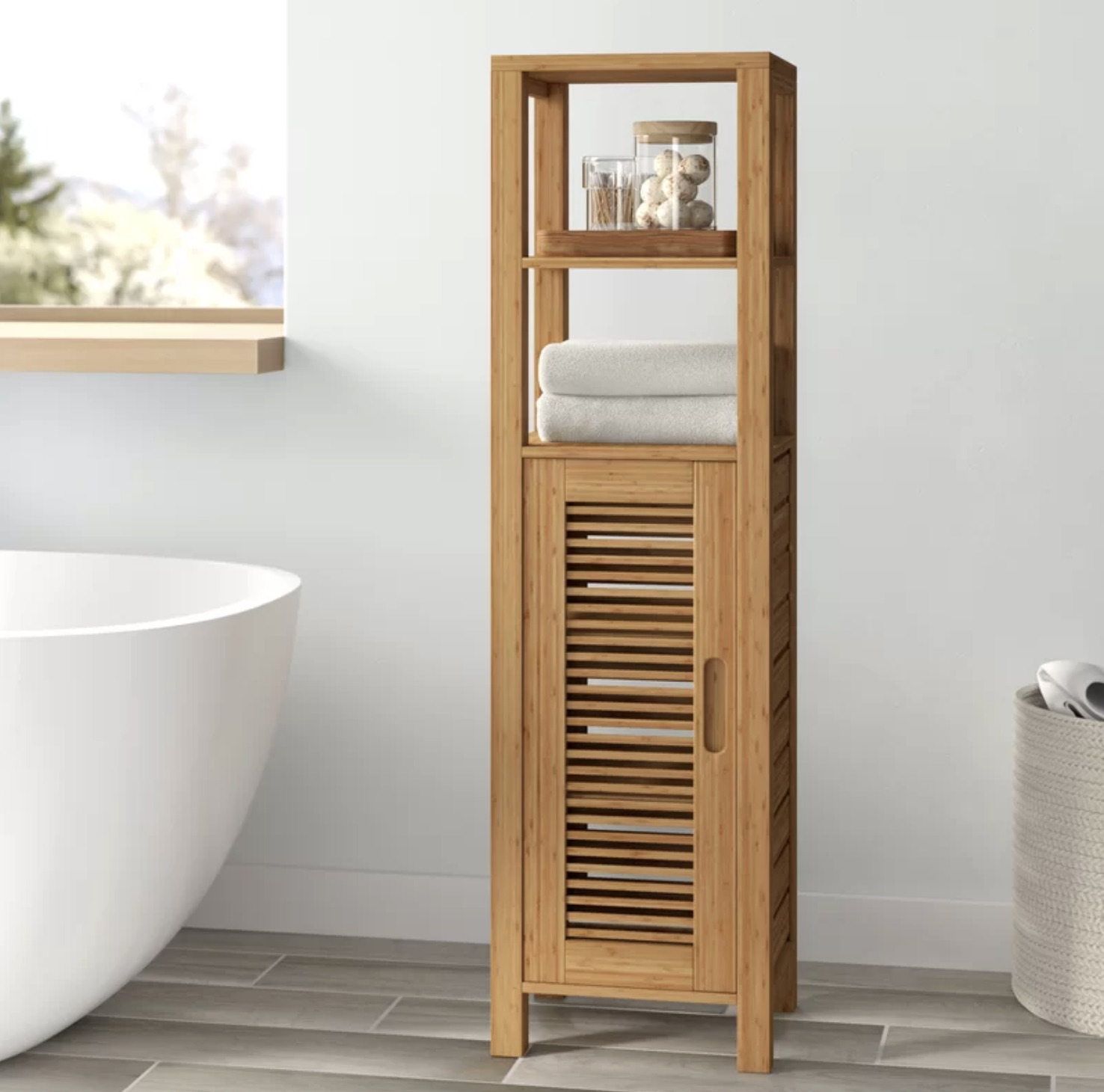 A bamboo bathroom cabinet