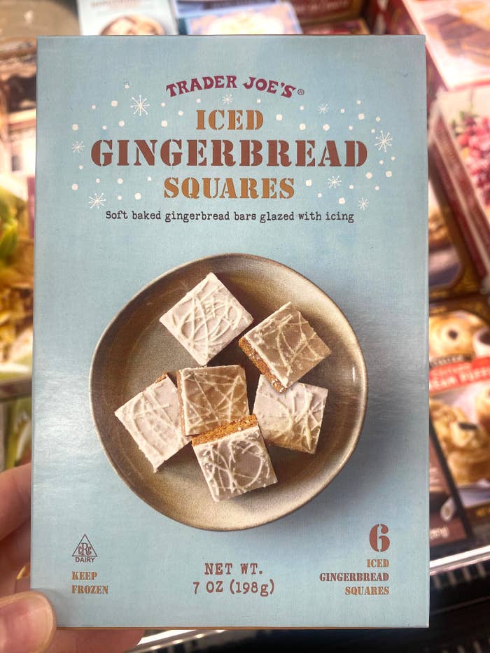 a box of frozen iced gingerbread squares