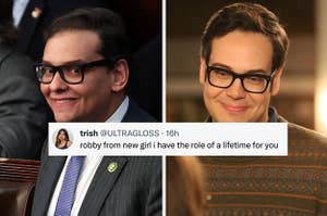 George Santos and Robby from "New Girl" with caption "robby from new girl, i have the role of a lifetime for you"