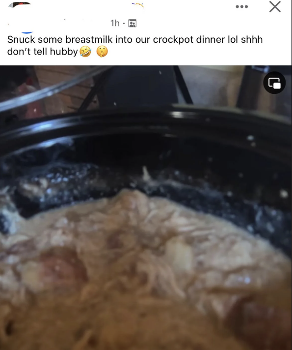 a woman saying she puts breast milk in her food