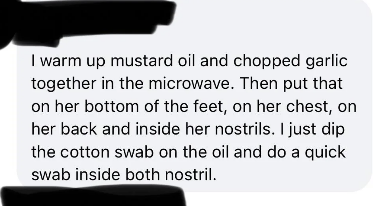 &quot;I warmed up mustard oil and chopped garlic together in the microwave.&quot;