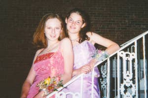 vintage photos of two girls at prom
