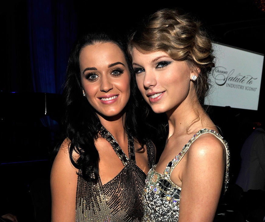 Closeup of Katy Perry and Taylor Swift