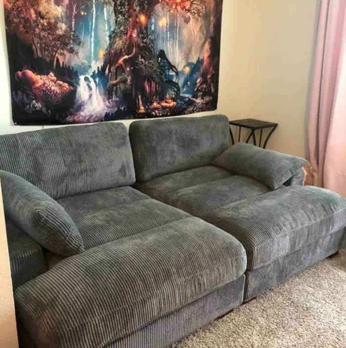 grey ribbed velvet couch