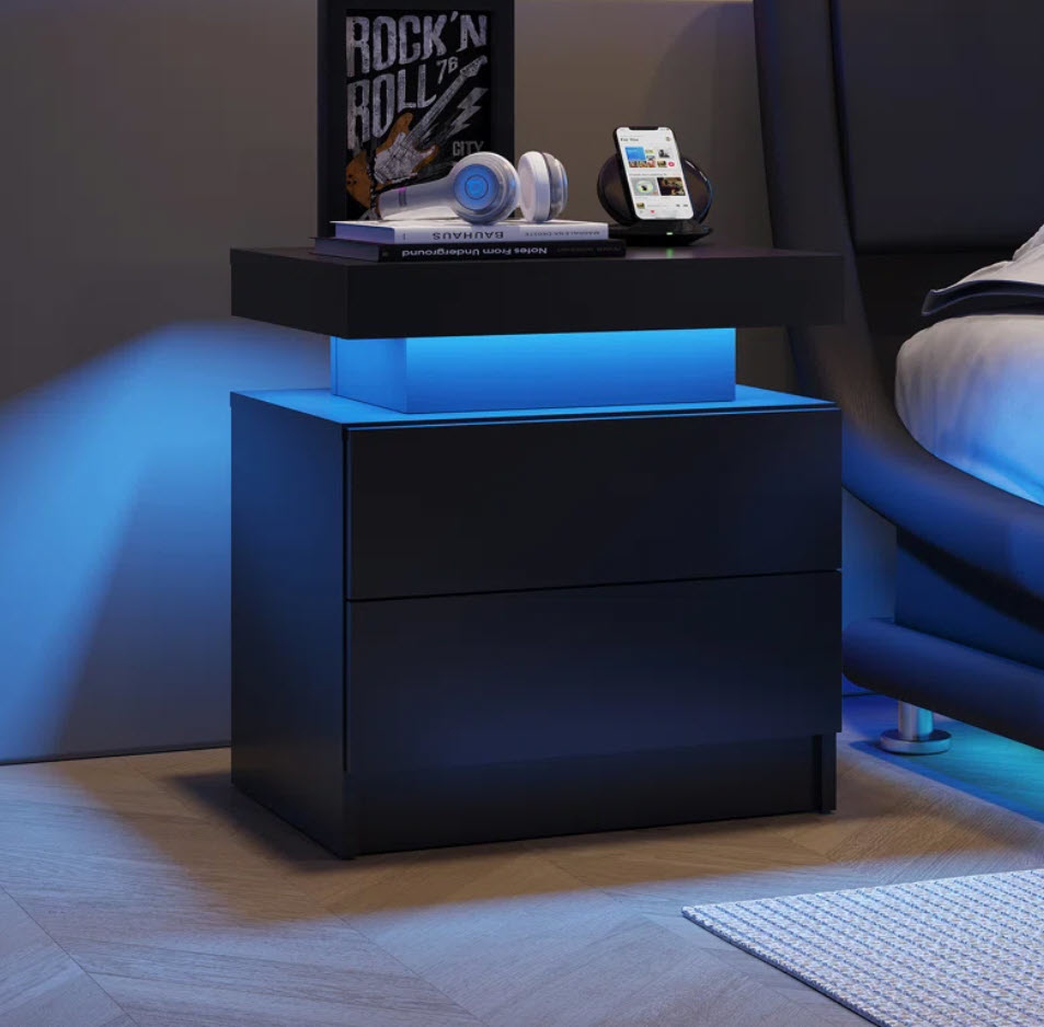 modern black light up nightstand