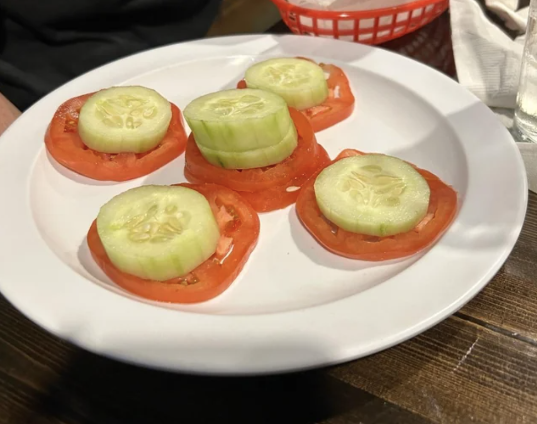 cucumbers and tomatoes on a plate