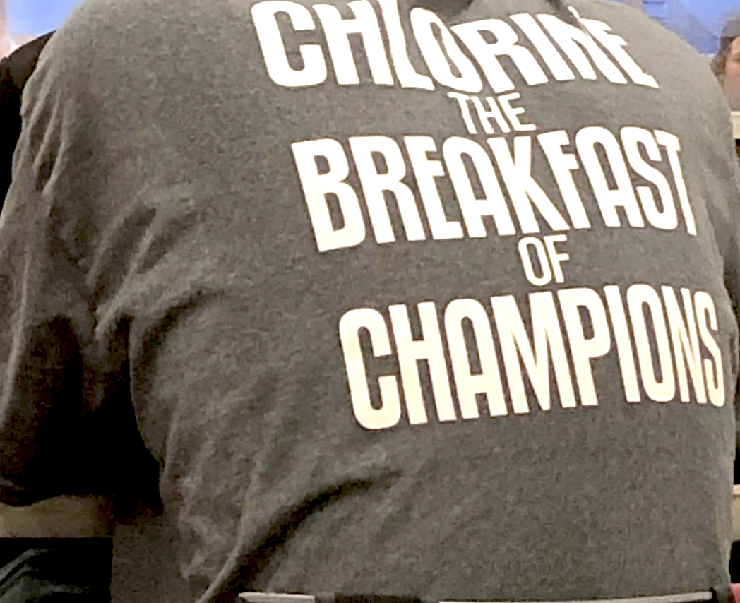 a shirt that says "chlorine the breakfast of champions"