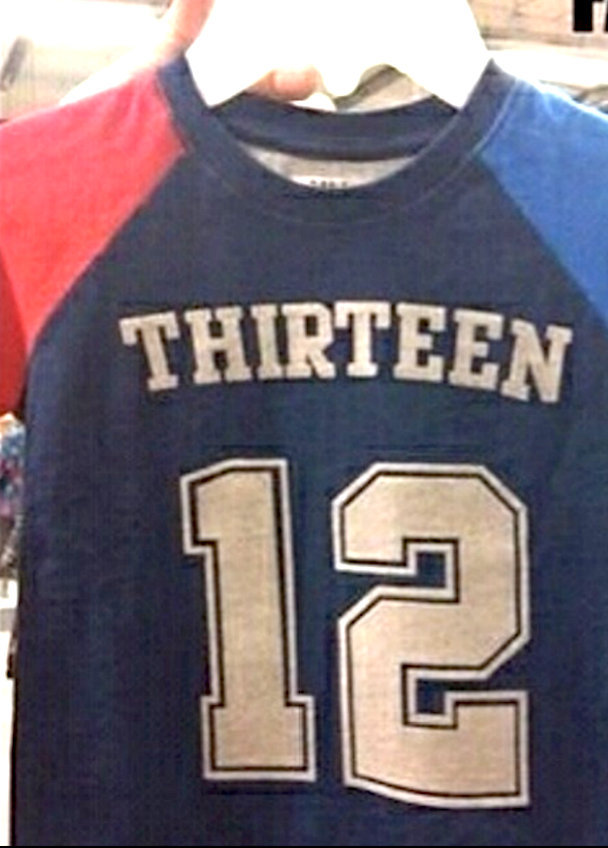 a jersey shirt that says "Thirteen" with the number "12" underneath