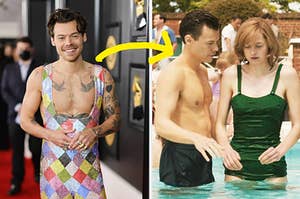 Harry Styles with his tattoos vs his tattoos covered up in My Policeman