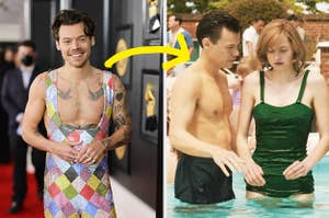 Harry Styles with his tattoos vs his tattoos covered up in My Policeman