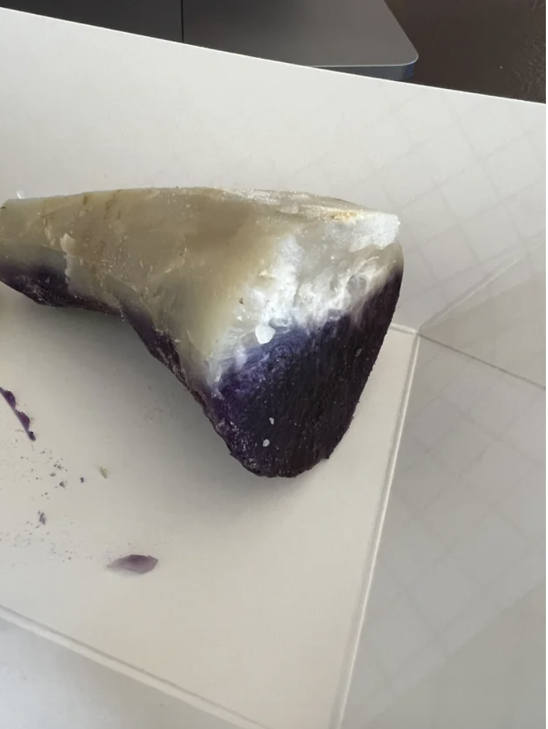 The two-toned yam looks more like a gemstone with wax on it