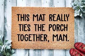 mat that says this mat really ties the porch together man
